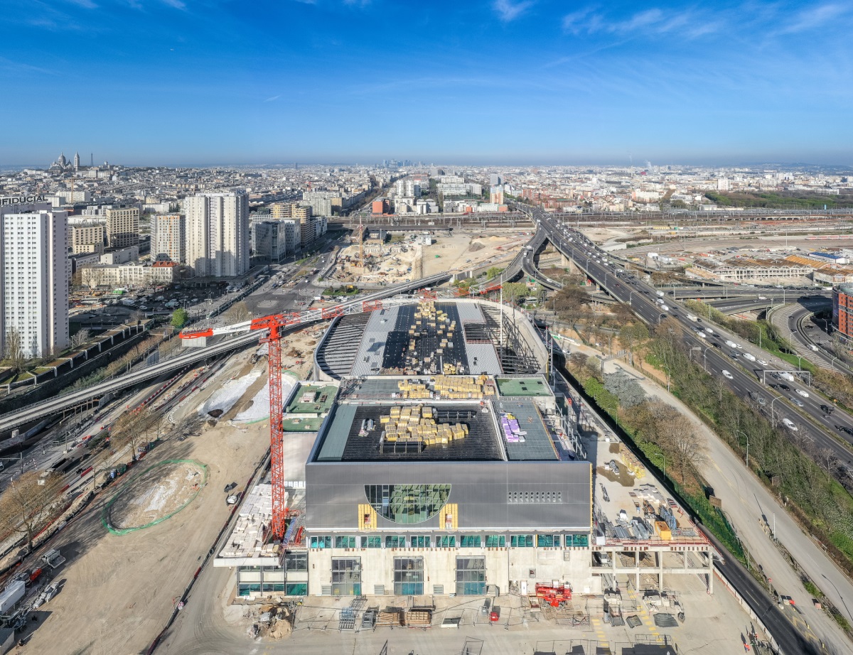 Chantier de l'Aréna Paris Nord vu du ciel