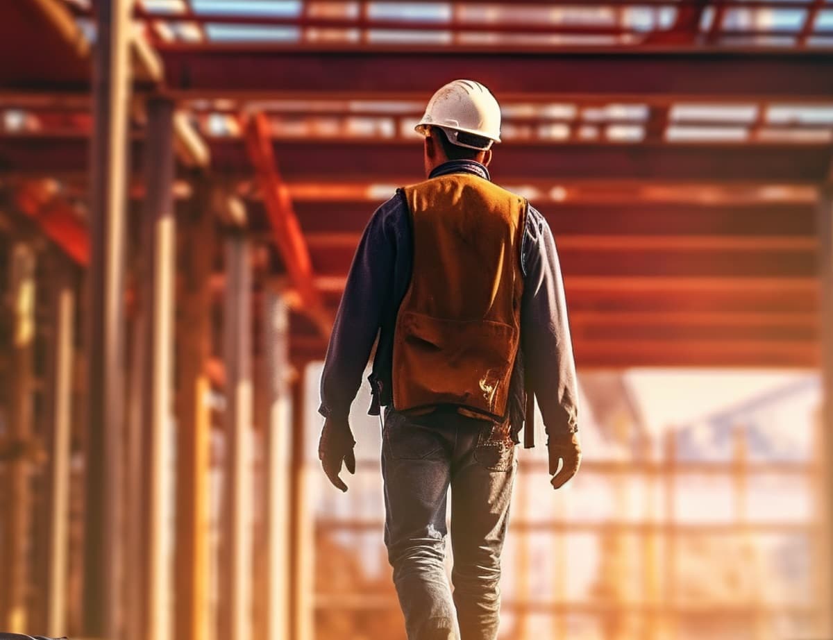 Ouvrier du BTP de dos, sur un chantier