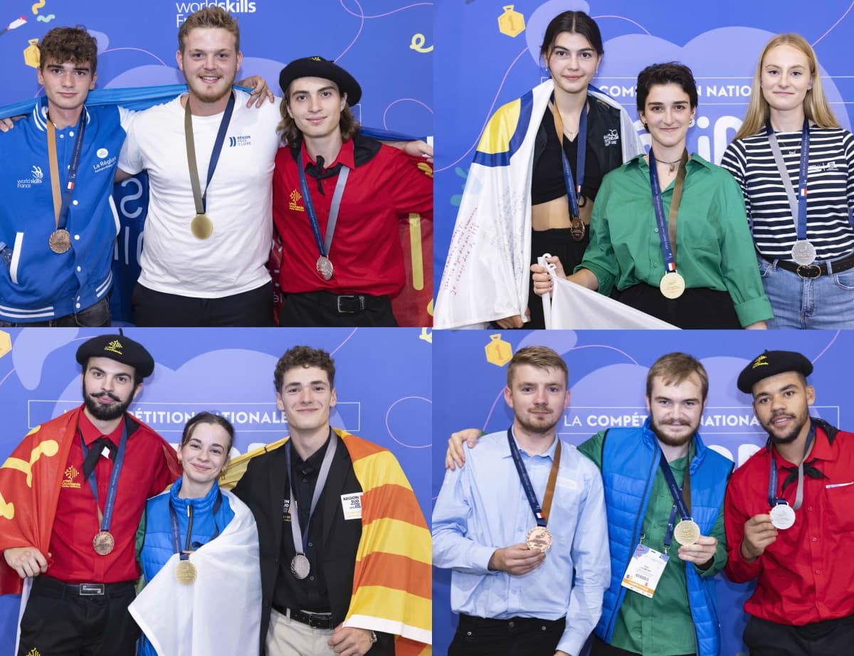 Quelques-uns des médaillés des métiers du BTP sur le podium