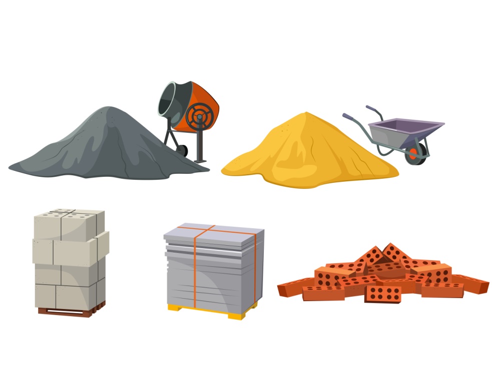 Graphique avec des matériaux de construction (béton, sable, briques...)