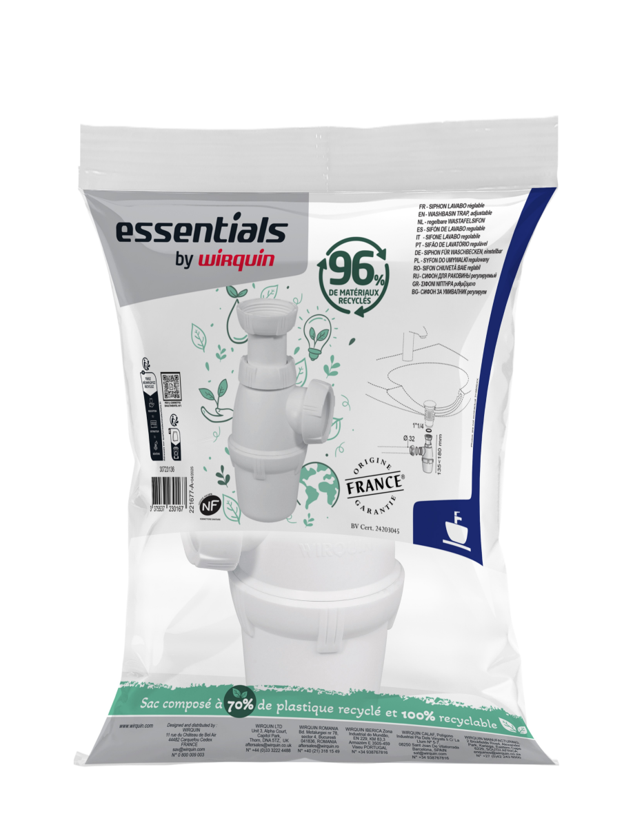 Wirquin lance le tout premier siphon blanc à base de matière recyclée. © Wirquin